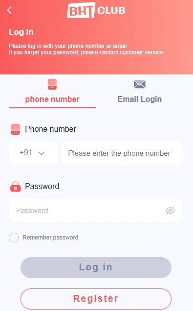 BHT Club login page